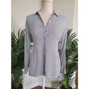 Zara Woman Striped White and Blue Oversized Long Sleeve Top Size XS